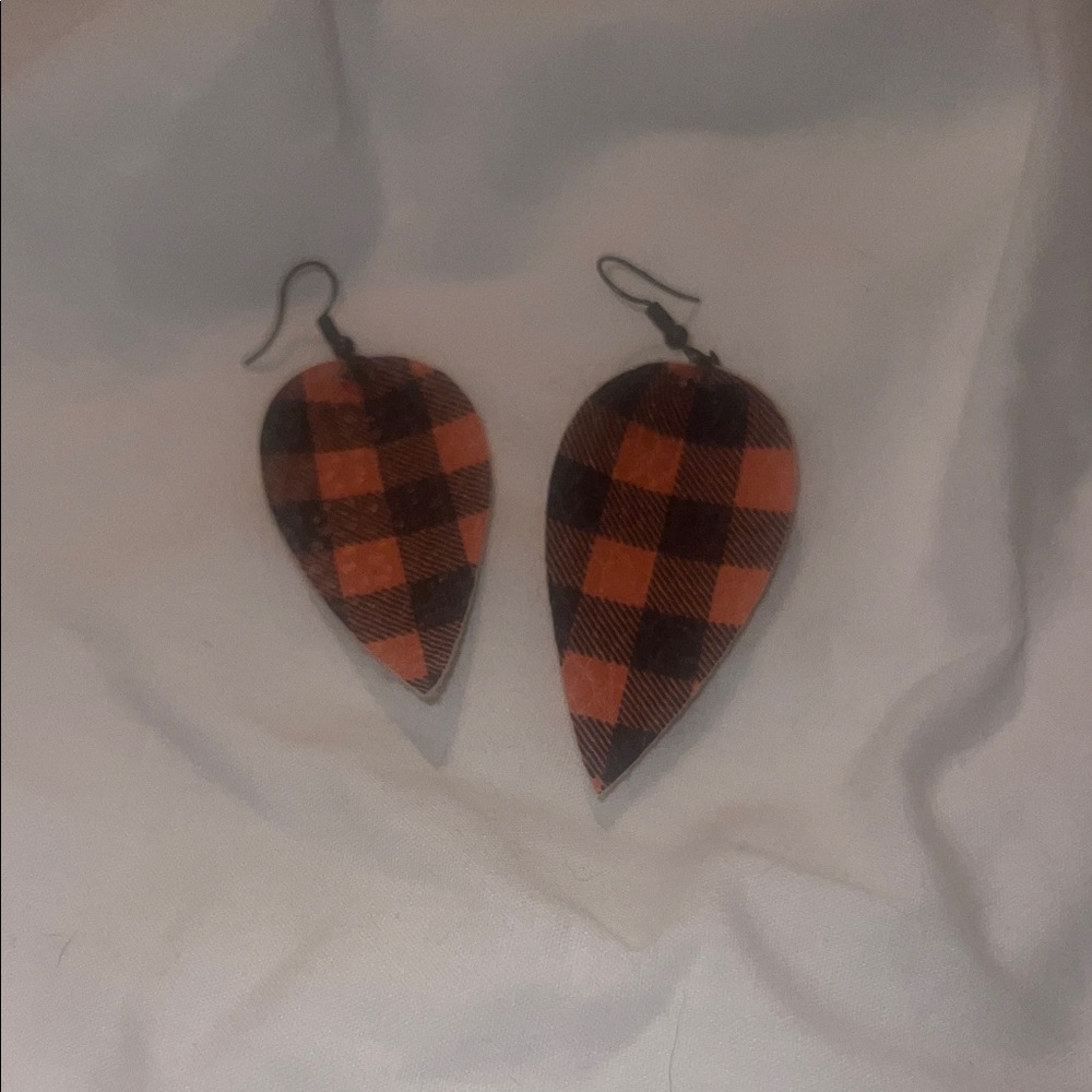 Orange & Black Buffalo plaid earrings!